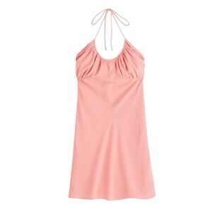 Abercrombie & Fitch Pink Halter Ruched Coral Dress Size Large Tall
